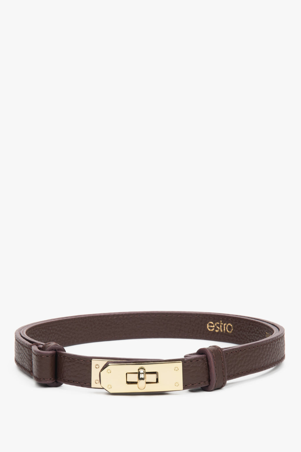 Elegancki damski bordowy pasek z włoskiej naturalnej skóry Premium Estro ER00118604.