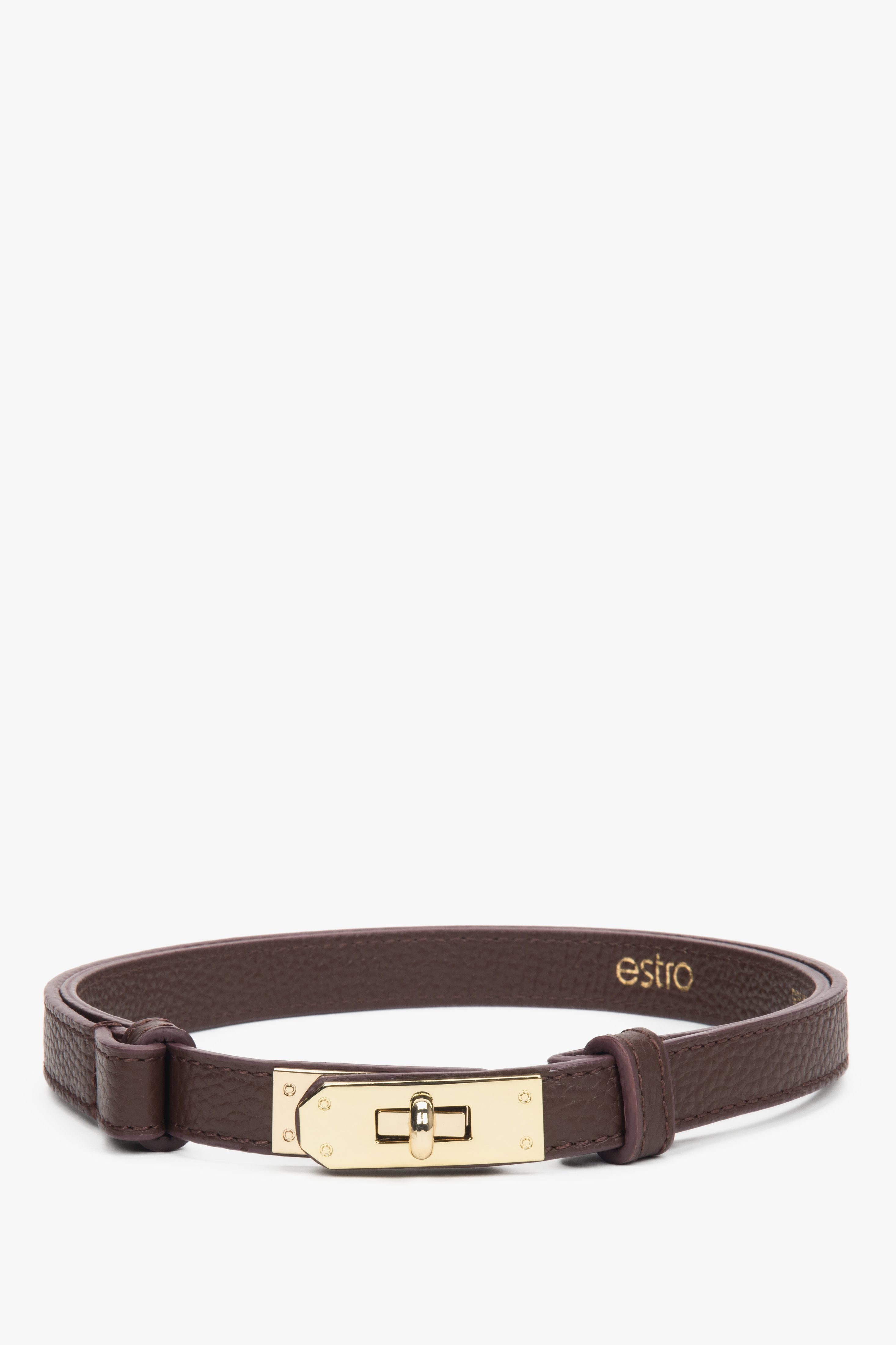 Elegancki damski bordowy pasek z włoskiej naturalnej skóry Premium Estro ER00118604.
