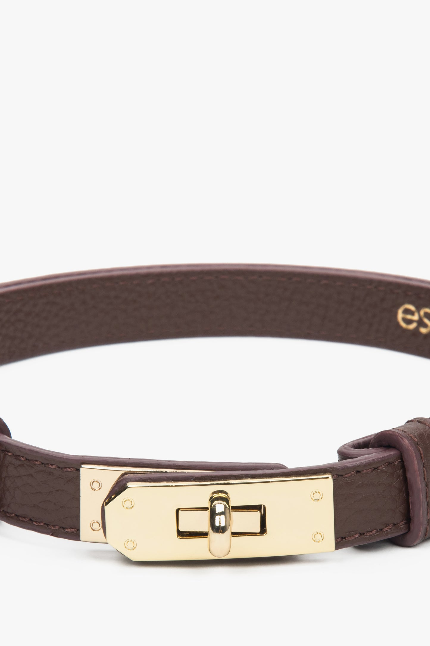 Elegancki damski bordowy pasek z włoskiej naturalnej skóry Premium - Estro, zbliżenie na detale.