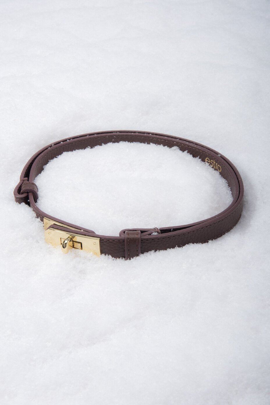 Elegancki damski ciemnobrązowy pasek z włoskiej naturalnej skóry Premium Estro ER00118161