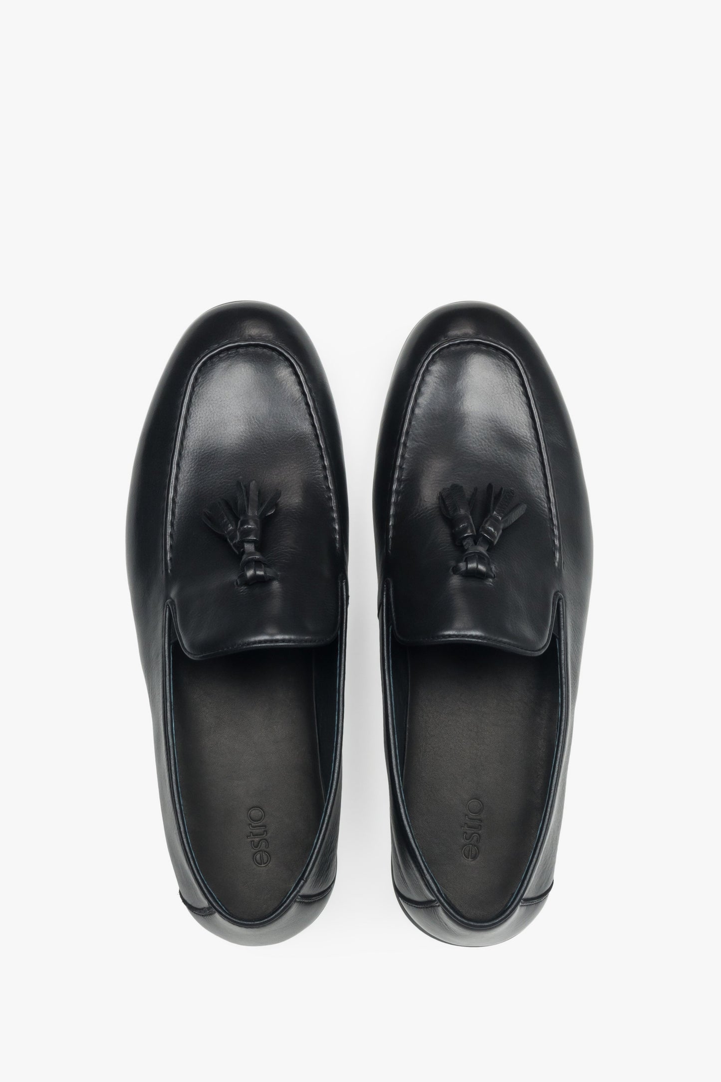Eleganckie czarne loafersy męskie Estro, z chwostem, ze skóry naturalnej.
