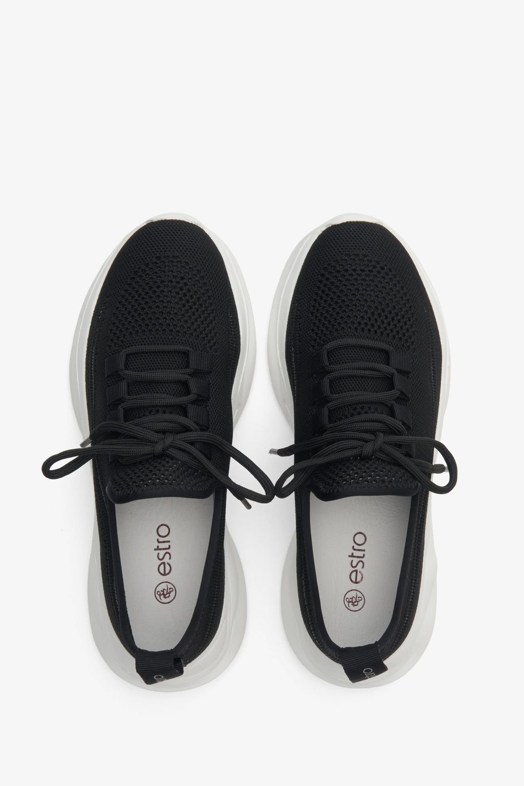 Sneakersy damskie czarne z siateczki na lato Estro - prezentacja modelu z góry.