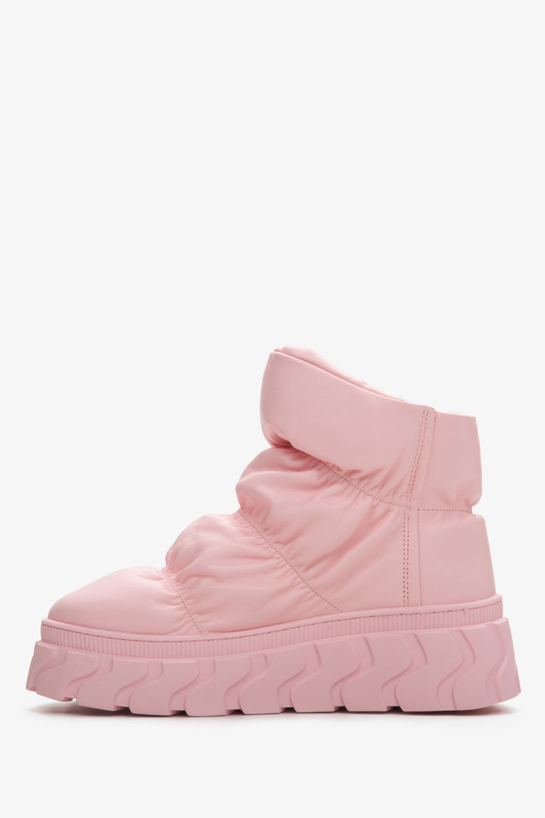 Damskie, skórzane śniegowce damskie Estro w kolorze różowym - profil buta.
