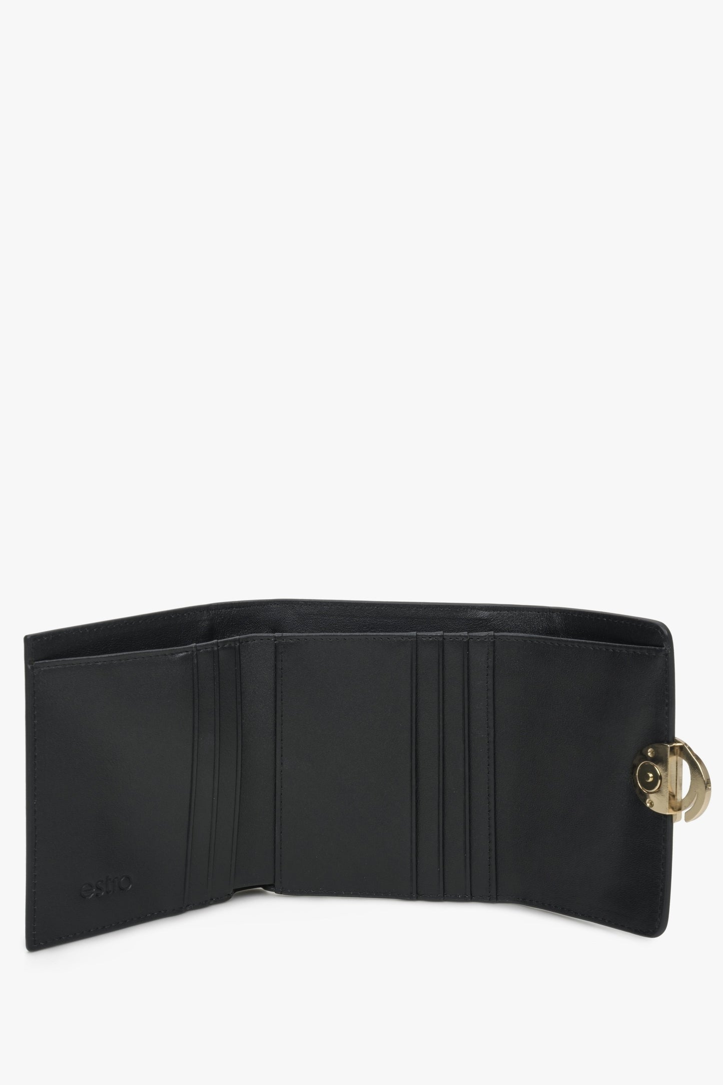 Mały skórzany portfel damski Estro w kolorze czarny - wnętrze.