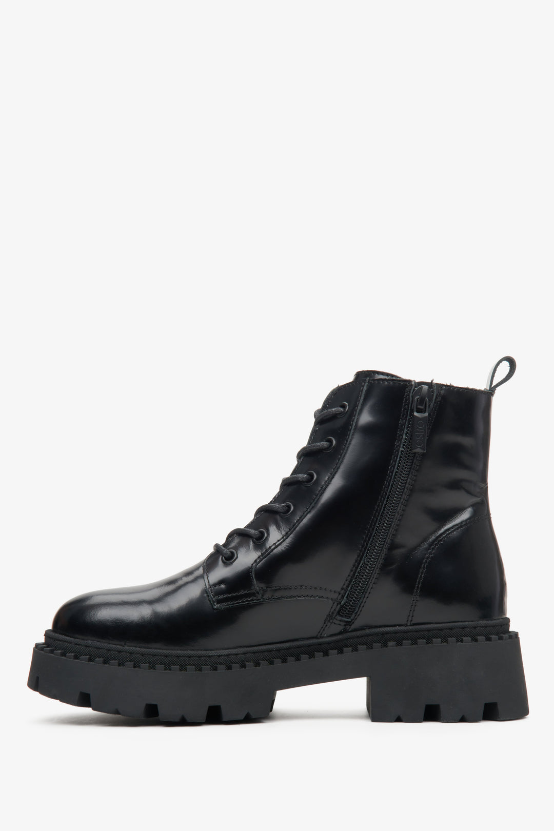 Damskie, skórzane buty w kolorze czarnym Estro - profil buta.