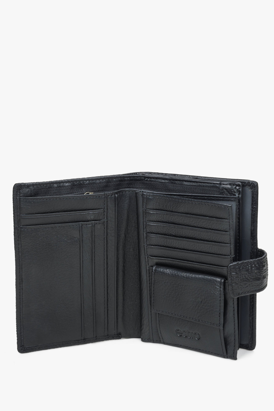 Czarny funkcjonalny portfel męski ze skóry naturalnej Estro - wnętrza portfela.