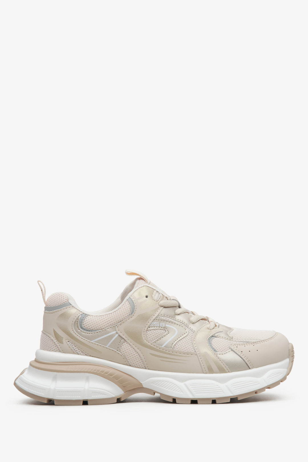 Beżowo-białe sneakersy damskie ze złotymi zdobieniami ES8 ER00114673