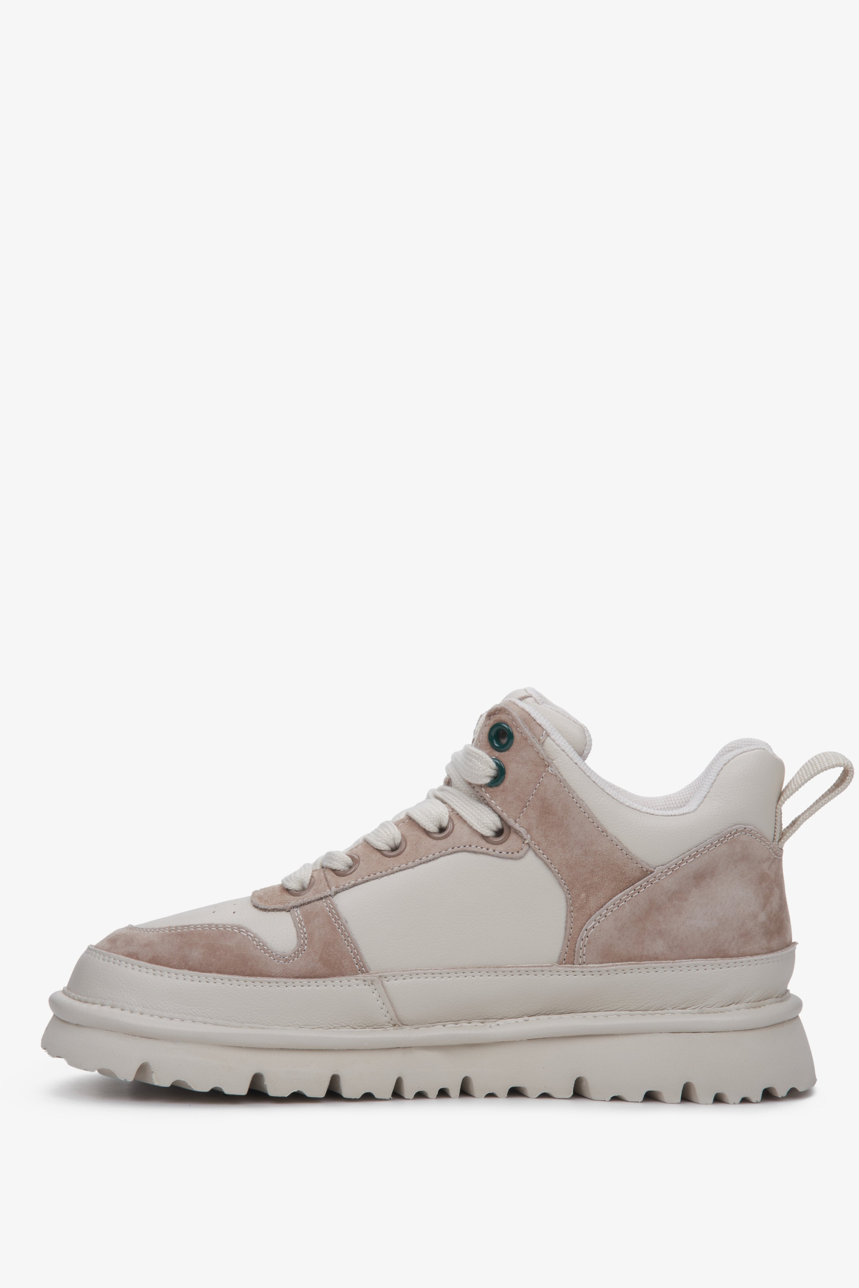 Beżowe sneakersy damskie z weluru i skóry ES8 - profil buta.