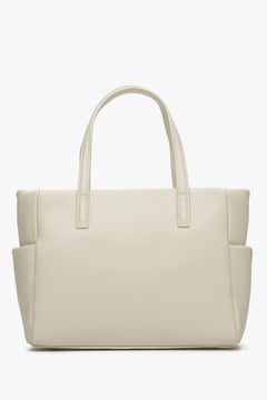 Jasnobeżowa torebka damska typu shopper z włoskiej skóry naturalnej Premium Estro ER00115082