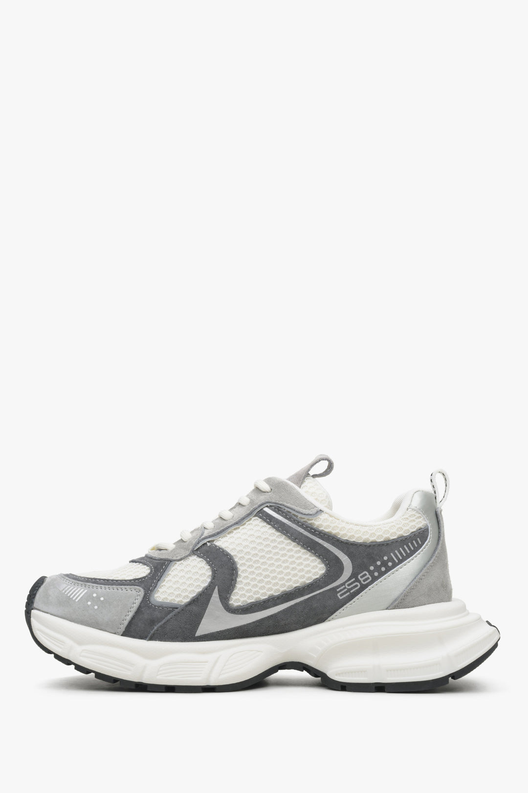 Wygodne sneakersy damskie ES8 w kolorze szaro-białym - profil buta.