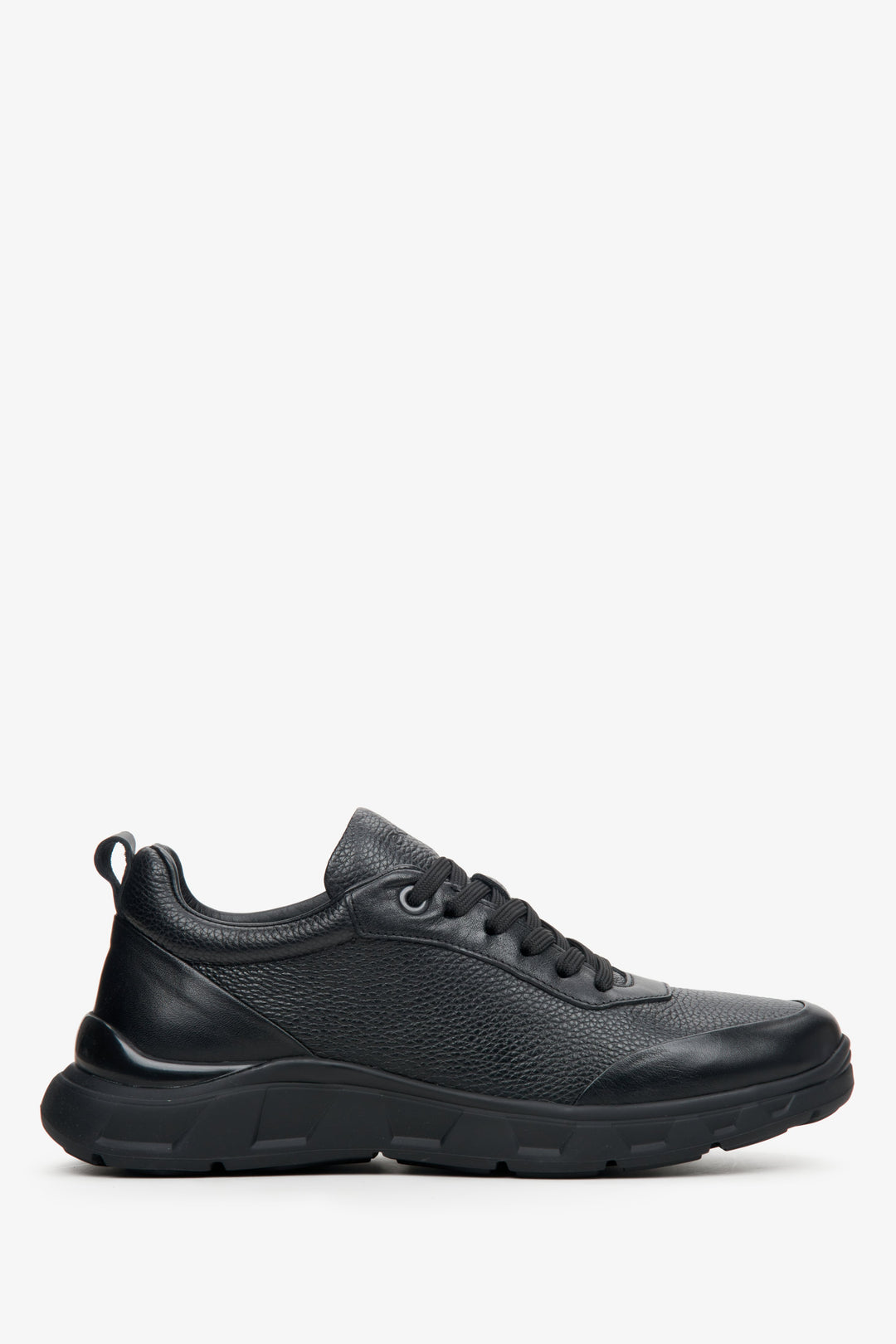 Skórzane sneakersy męskie w kolorze czarnym Estro - profil buta.