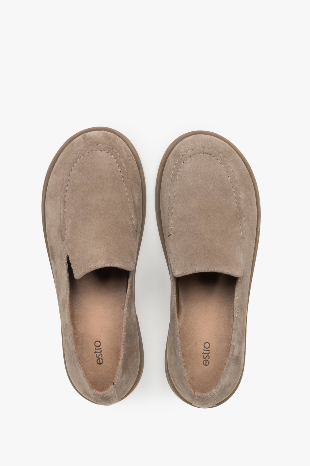 Jasnobrązowe mokasyny damskie typu barefoot z włoskiego weluru naturalnego Premium.