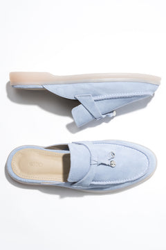Jasnoniebieskie mule damskie z miękkiego włoskiego weluru naturalnego Premium Estro ER00119047.