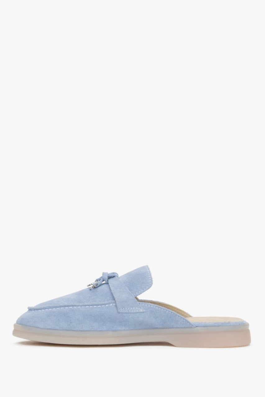 Eleganckie jasnoniebieskie mule damskie z włoskiego weluru premium Estro 