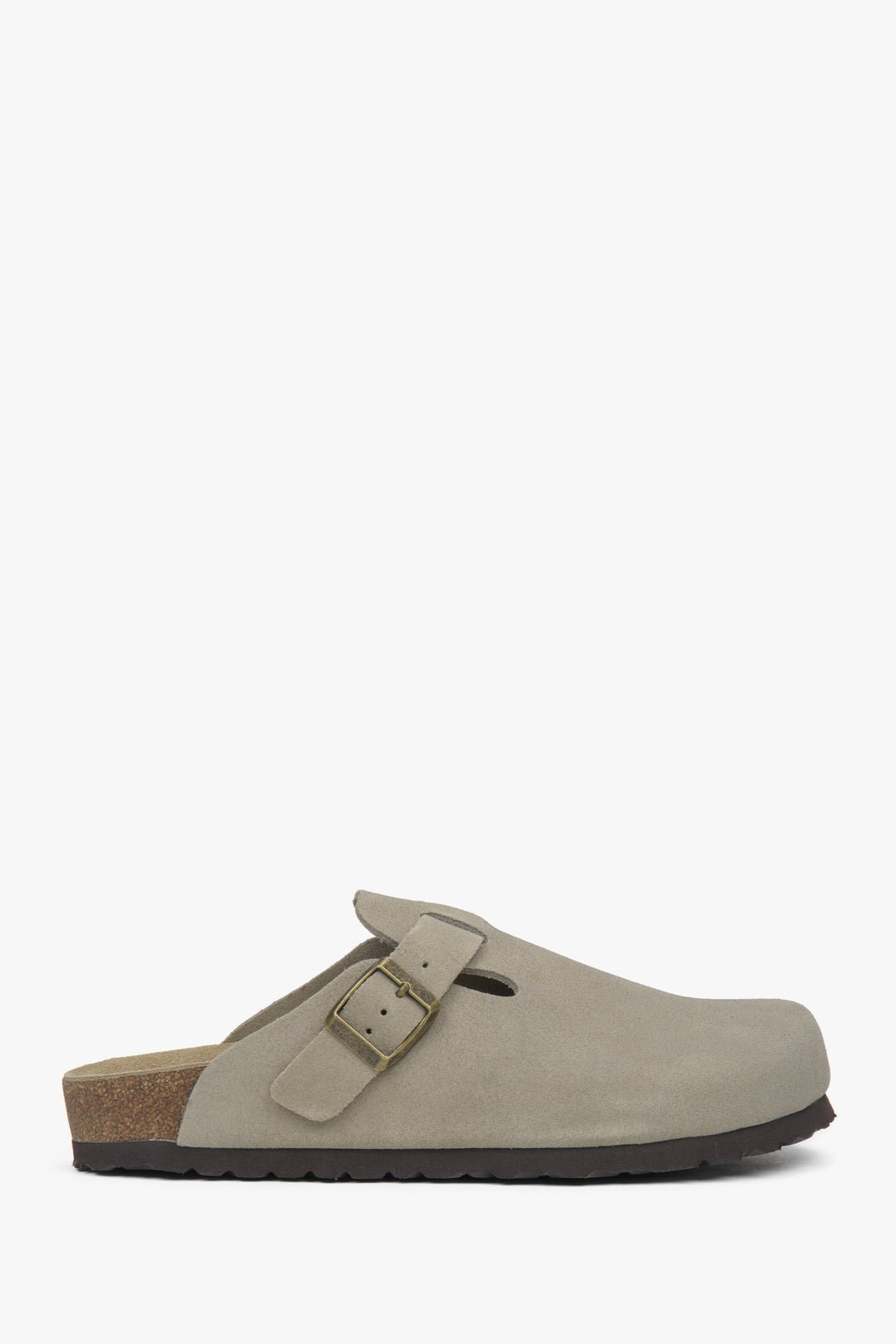 Jasnoszare klapki damskie typu chodaki z miękkiego weluru naturalnego Estro ER00117216.