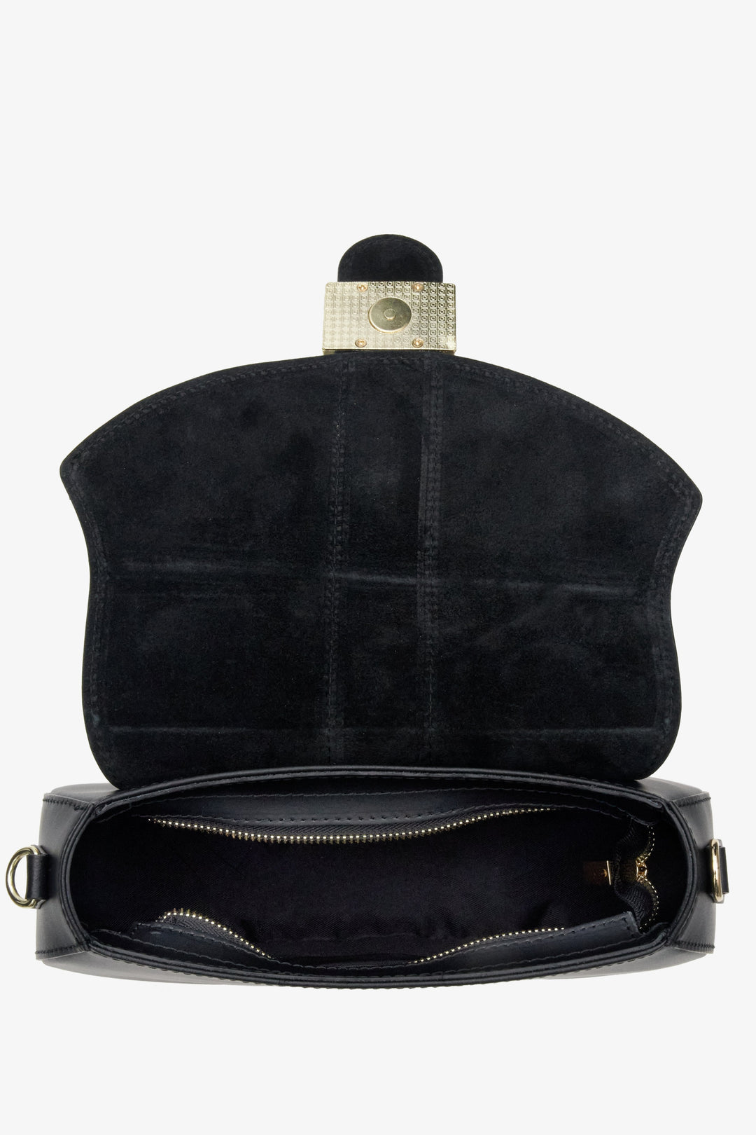 Damska torebka w kształcie podkowy w kolorze czarnym Estro - wnętrze modelu.