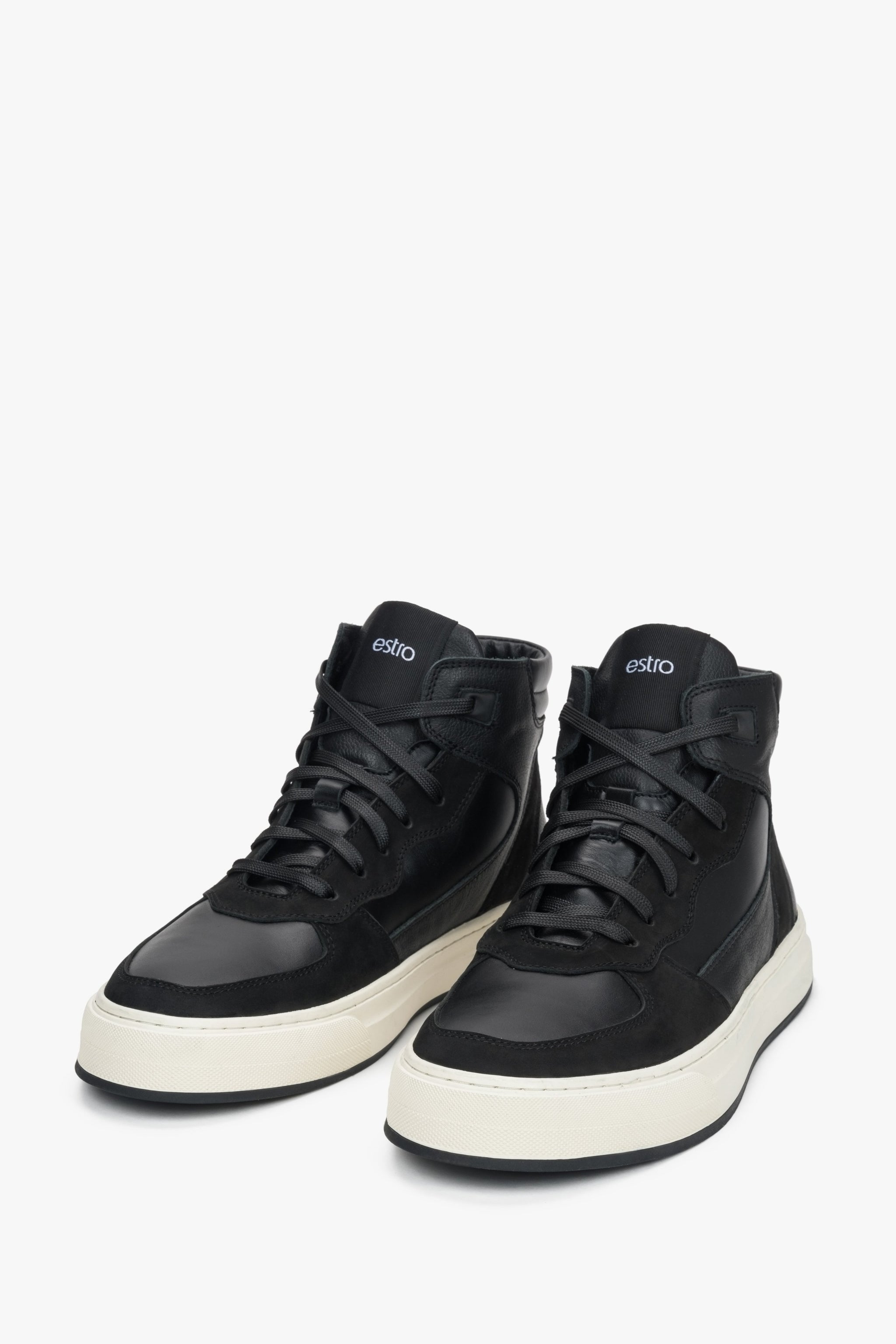 Wysokie czarne sneakersy męskie z nubuku i włoskiej skóry z ociepleniem Estro
