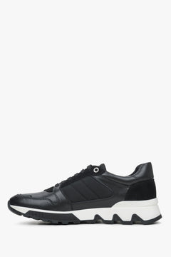 Czarne skórzano-welurowe sneakersy męskie.