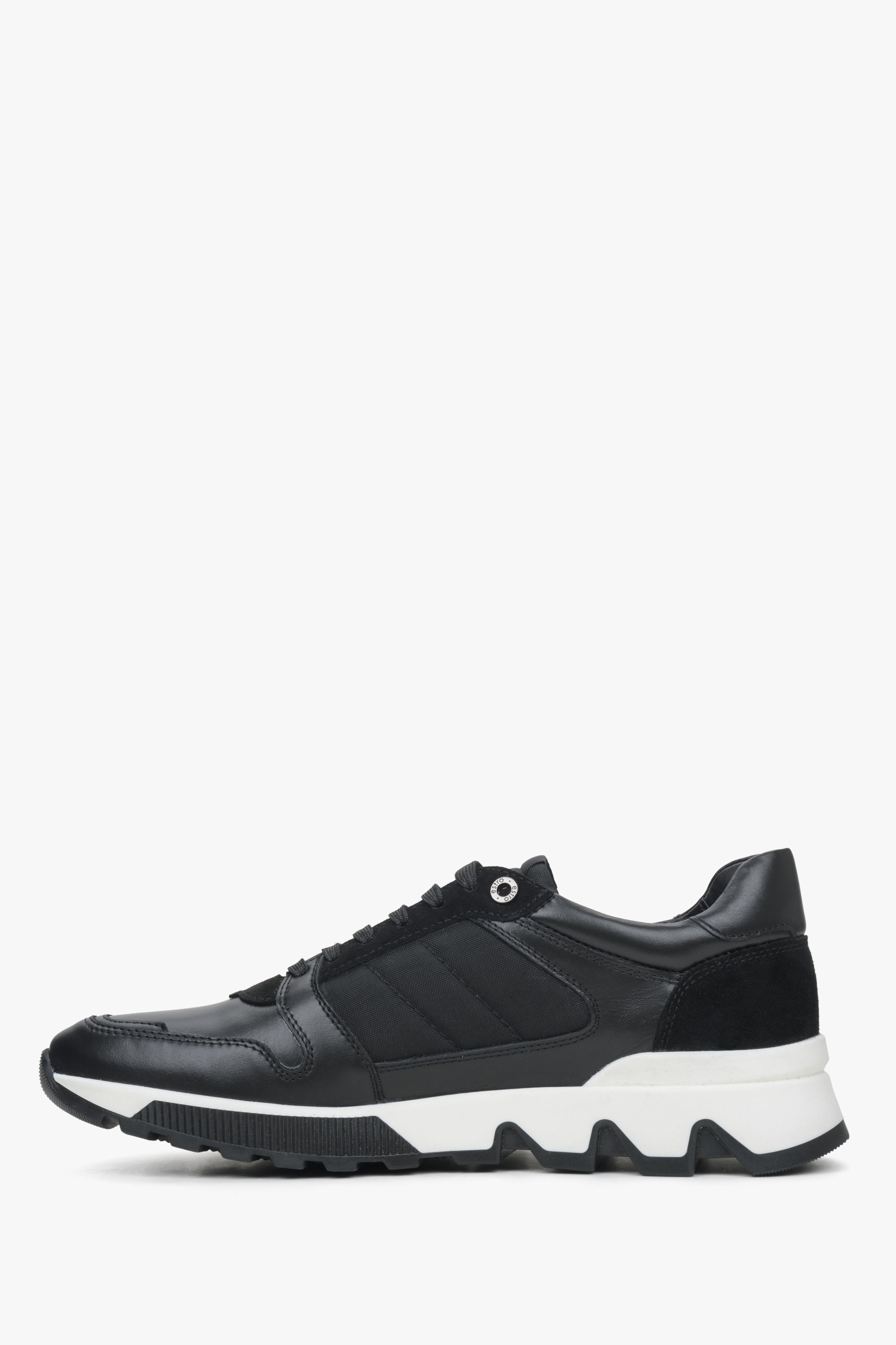Czarne skórzano-welurowe sneakersy męskie.