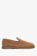Karmelowe mokasyny damskie typu barefoot z włoskiego weluru naturalnego Premium Estro ER00119487.