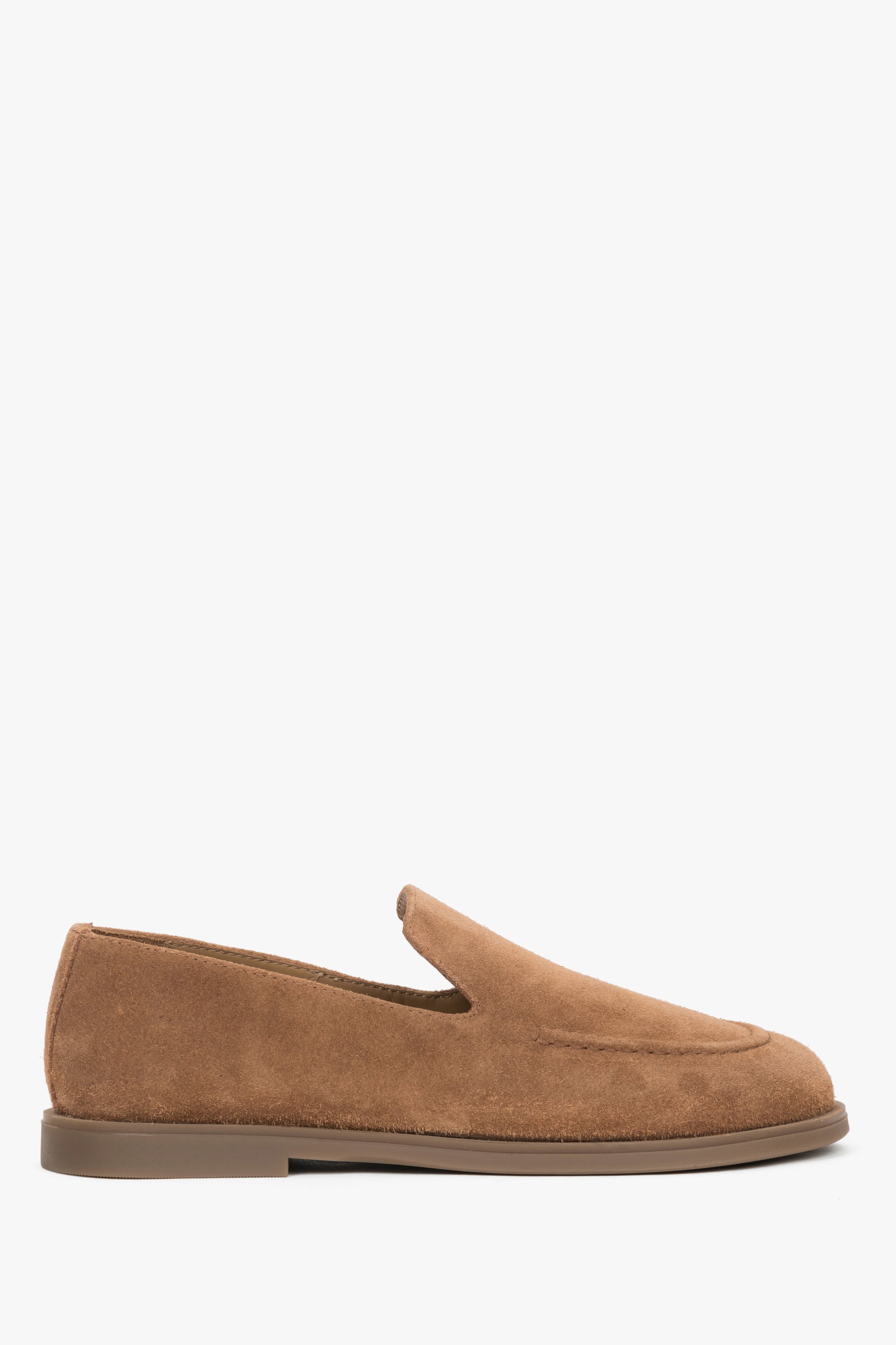 Karmelowe mokasyny damskie typu barefoot z włoskiego weluru naturalnego Premium Estro ER00119487.