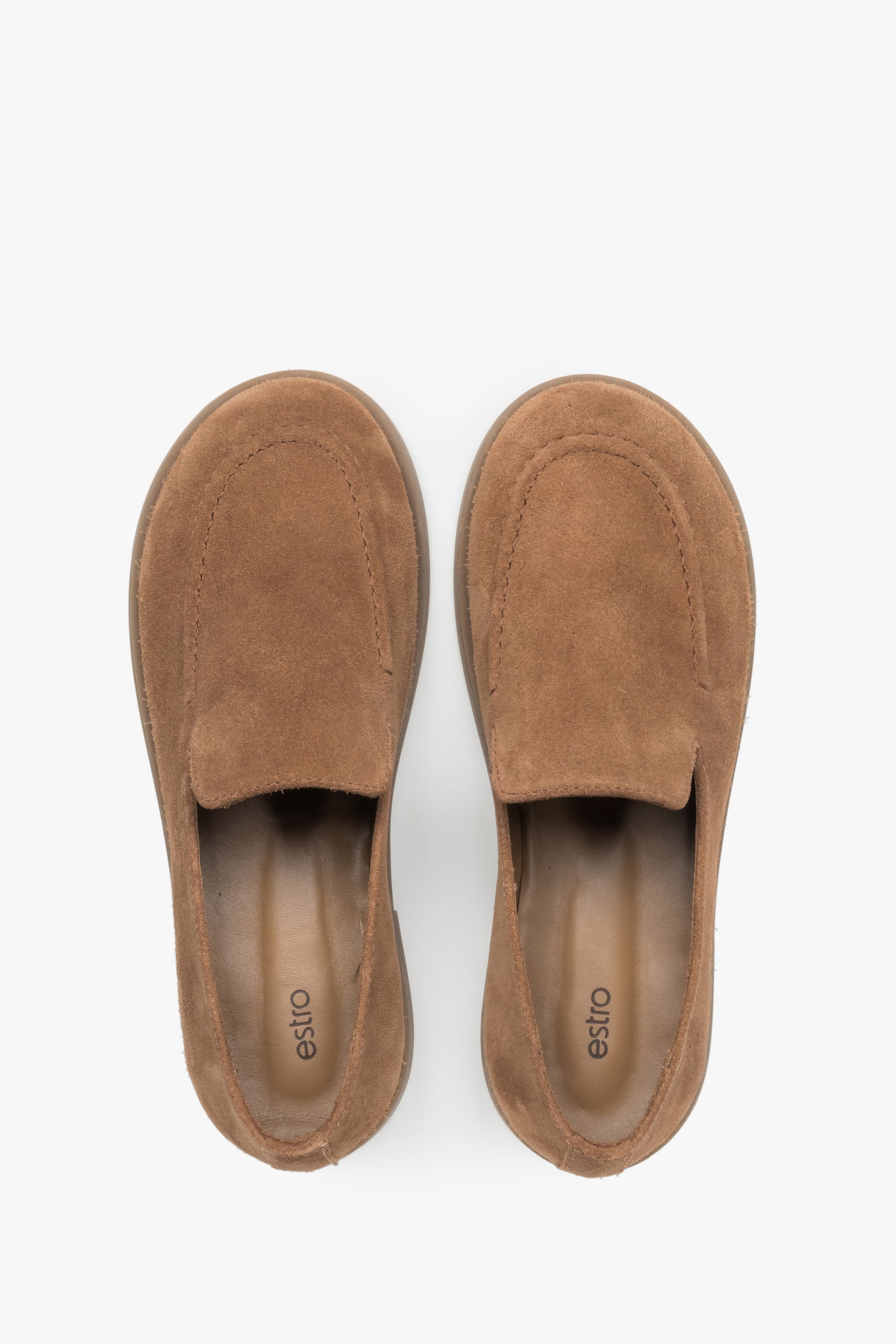 Karmelowe mokasyny damskie typu barefoot z włoskiego weluru naturalnego Premium.
