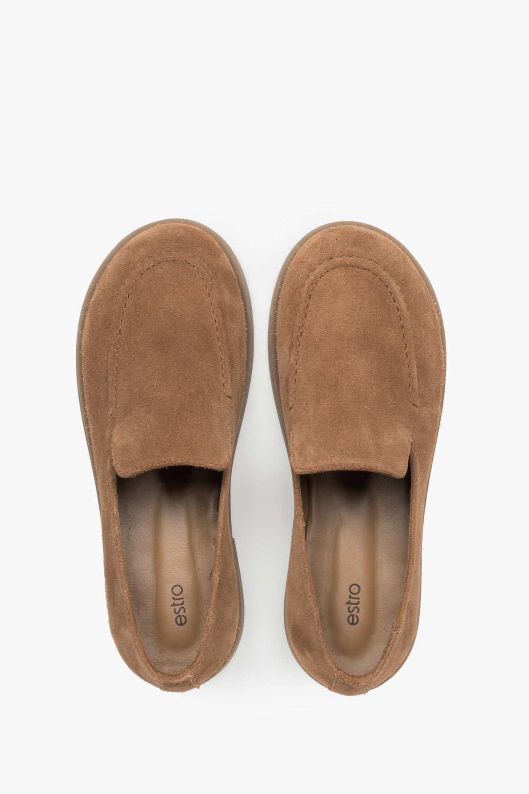 Karmelowe mokasyny damskie typu barefoot z włoskiego weluru naturalnego Premium.