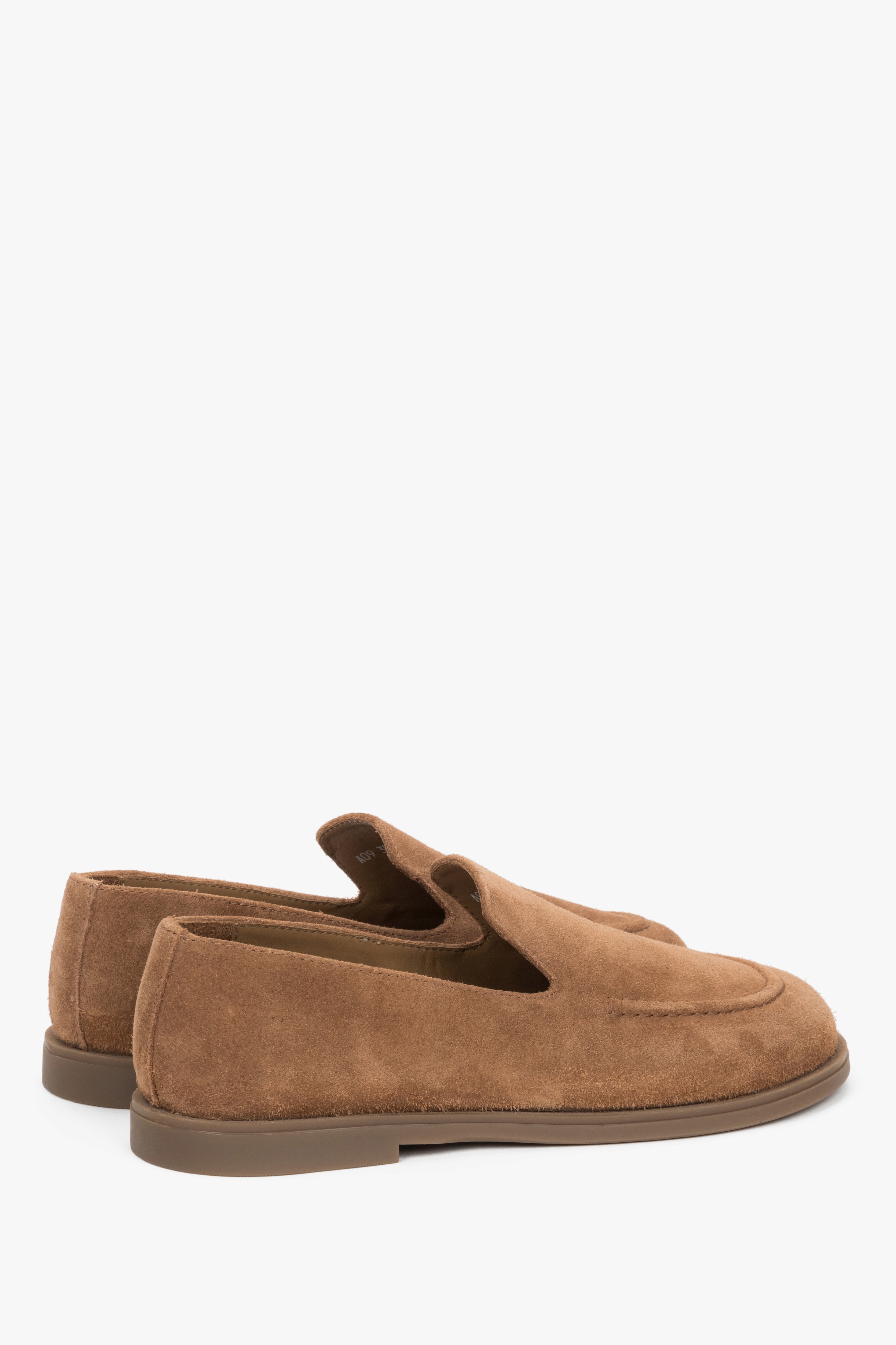 Damskie karmelowe mokasyny typu barefoot z włoskiego weluru naturalnego Premium Estro.