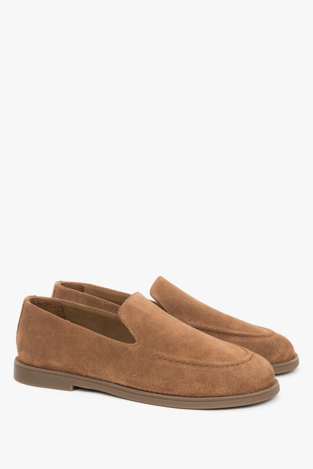 Mokasyny damskie typu barefoot, karmelowe, z włoskiego weluru naturalnego Premium, Estro.