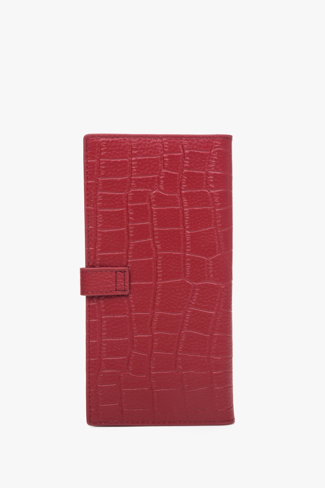 Duży czerwony portfel damski z tłoczonej skóry naturalnej ze srebrnymi detalami Estro - tył.