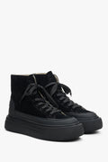 Czarne wysokie sneakersy damskie ze skóry i weluru Estro ER00113690