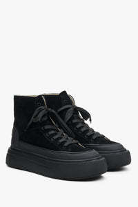 Czarne wysokie sneakersy damskie ze skóry i weluru Estro ER00113690