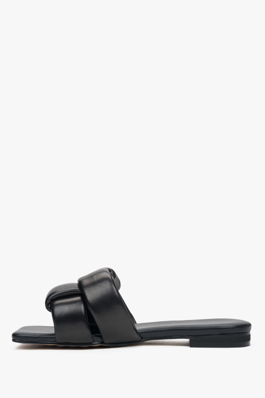 Damskie klapki Estro ER00114724 z naturalnej skóry w kolorze czarnym, casual
