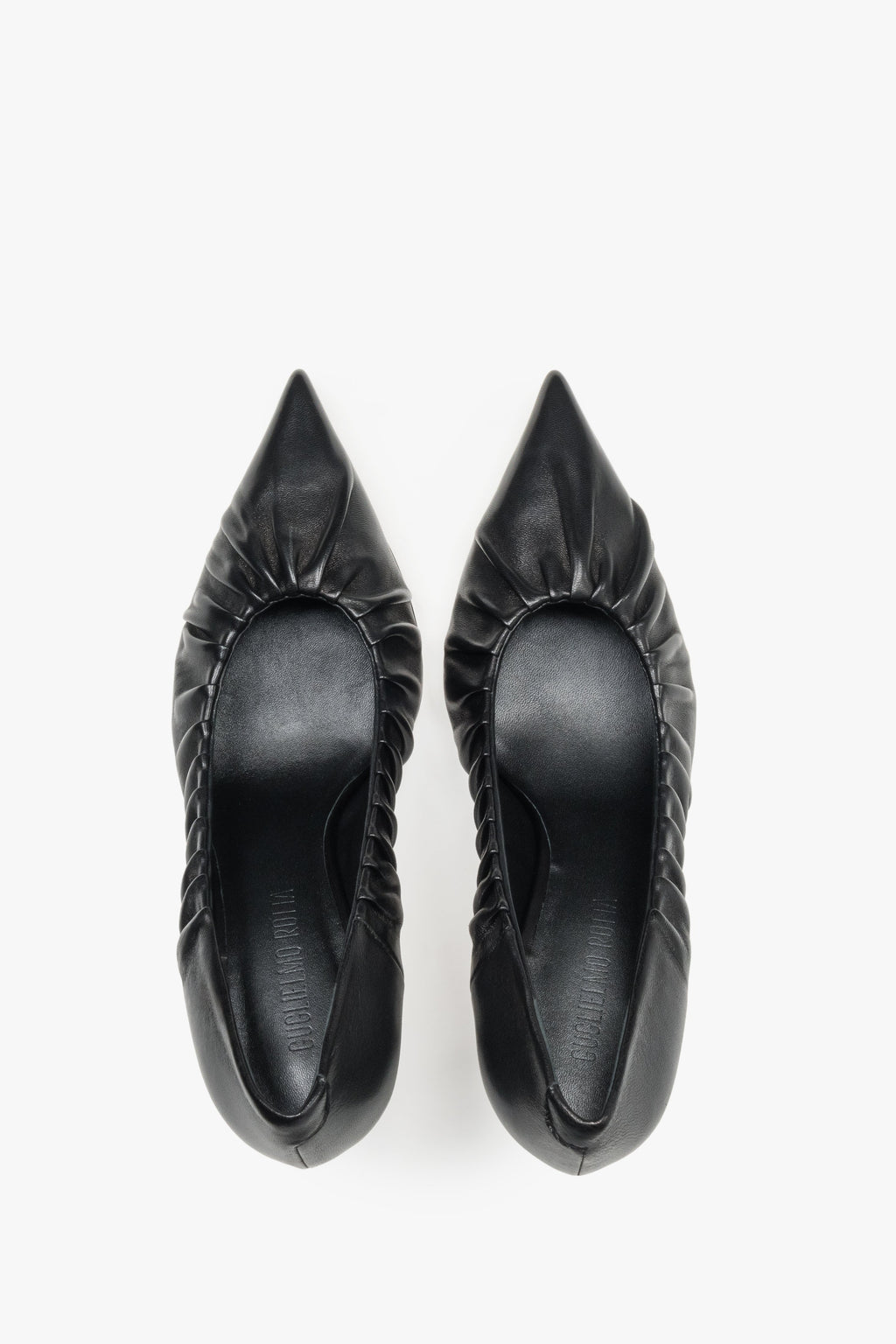 Buty damskie na obcasie, klasyczne, czarne, z czubkiem w szpic, z włoskiej skóry Premium, Guglielmo Rotta.