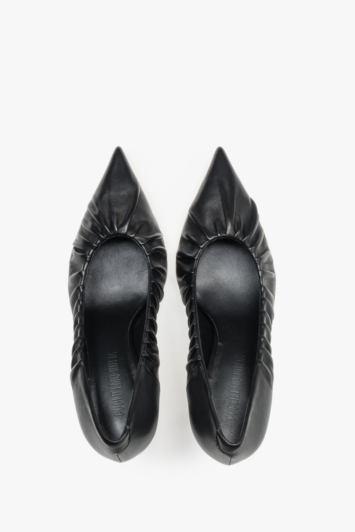 Buty damskie na obcasie, klasyczne, czarne, z czubkiem w szpic, z włoskiej skóry Premium, Guglielmo Rotta.