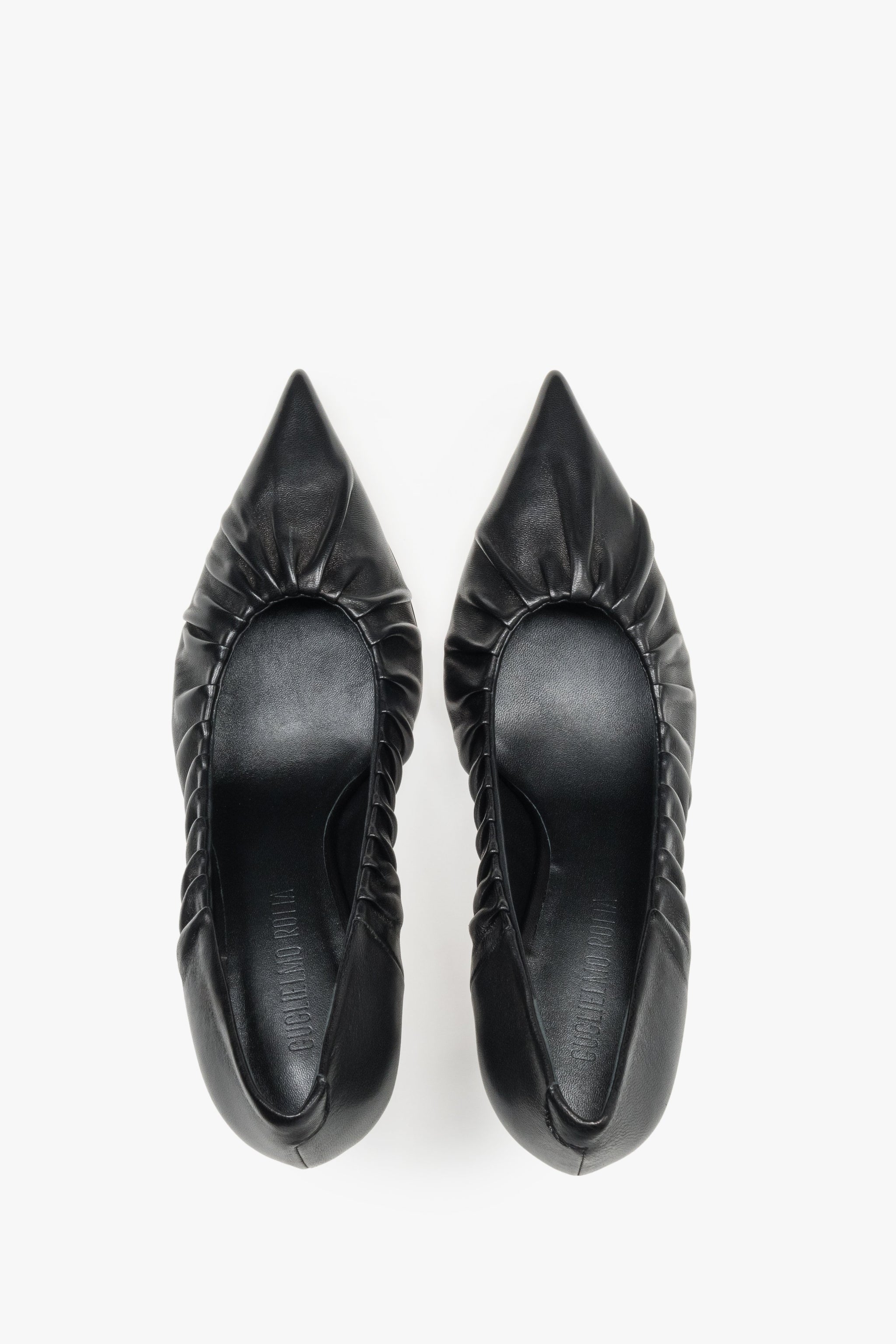 Buty damskie na obcasie, klasyczne, czarne, z czubkiem w szpic, z włoskiej skóry Premium, Guglielmo Rotta.