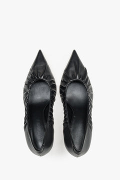 Buty damskie na obcasie, klasyczne, czarne, z czubkiem w szpic, z włoskiej skóry Premium, Guglielmo Rotta.