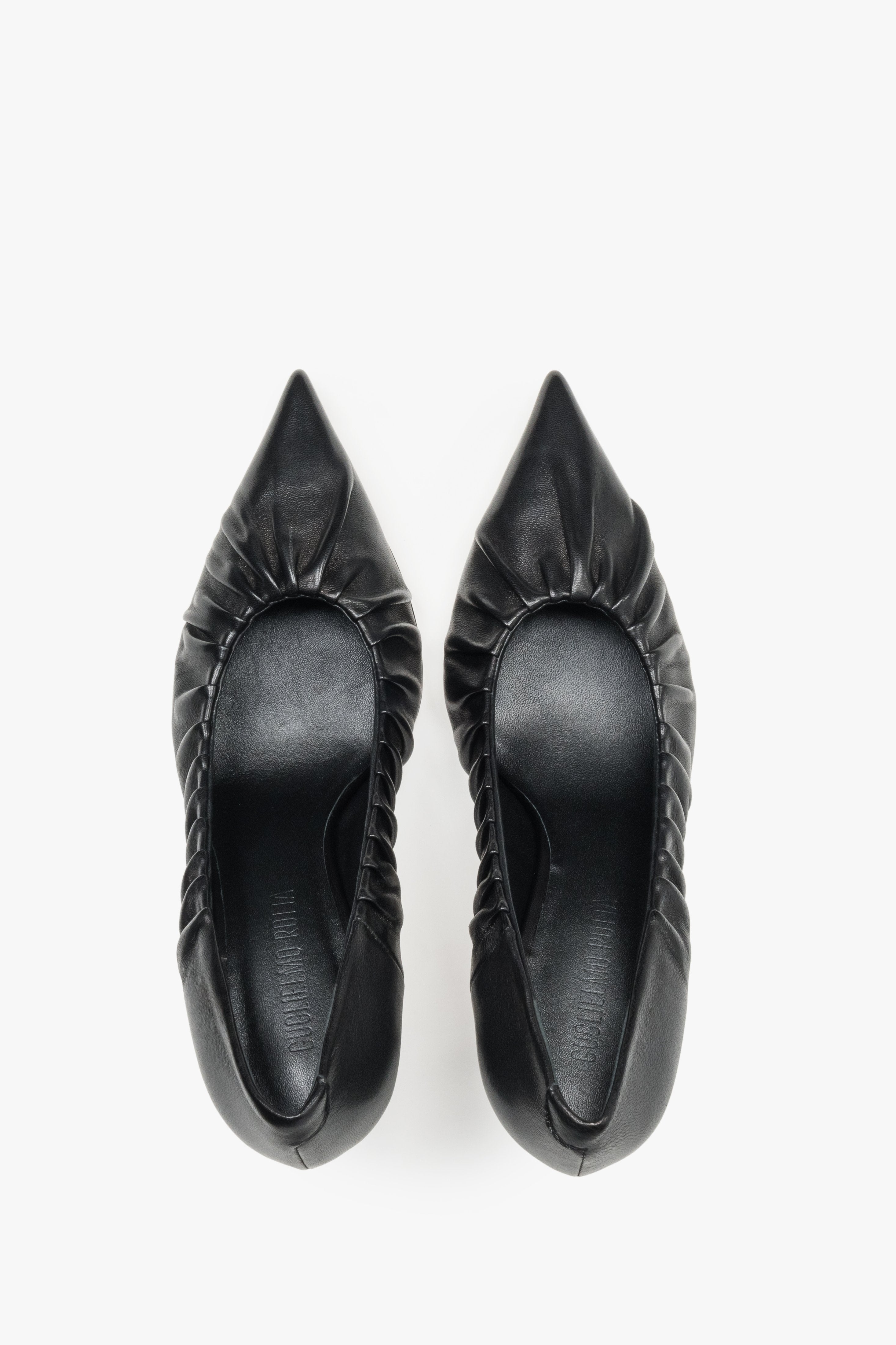 Buty damskie na obcasie, klasyczne, czarne, z czubkiem w szpic, z włoskiej skóry Premium, Guglielmo Rotta.