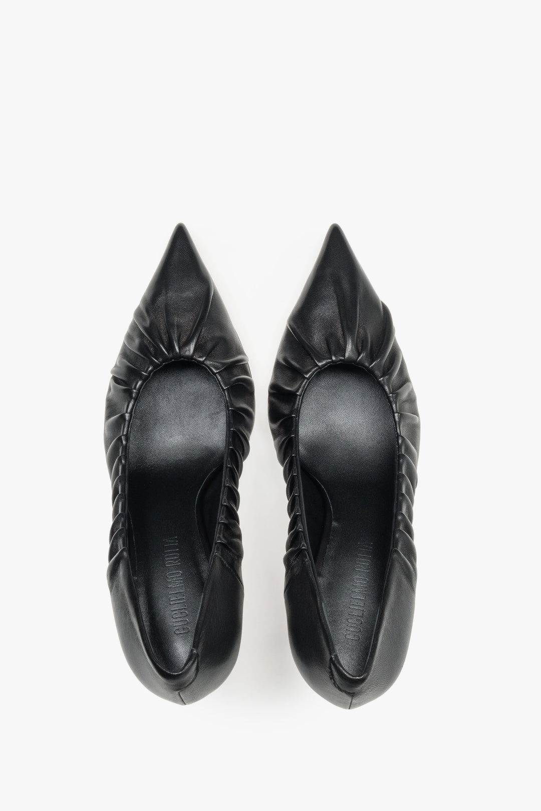 Buty damskie na obcasie, klasyczne, czarne, z czubkiem w szpic, z włoskiej skóry Premium, Guglielmo Rotta.