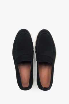 Loafersy męskie, klasyczne, czarne, z miękkiego weluru naturalnego, Estro.