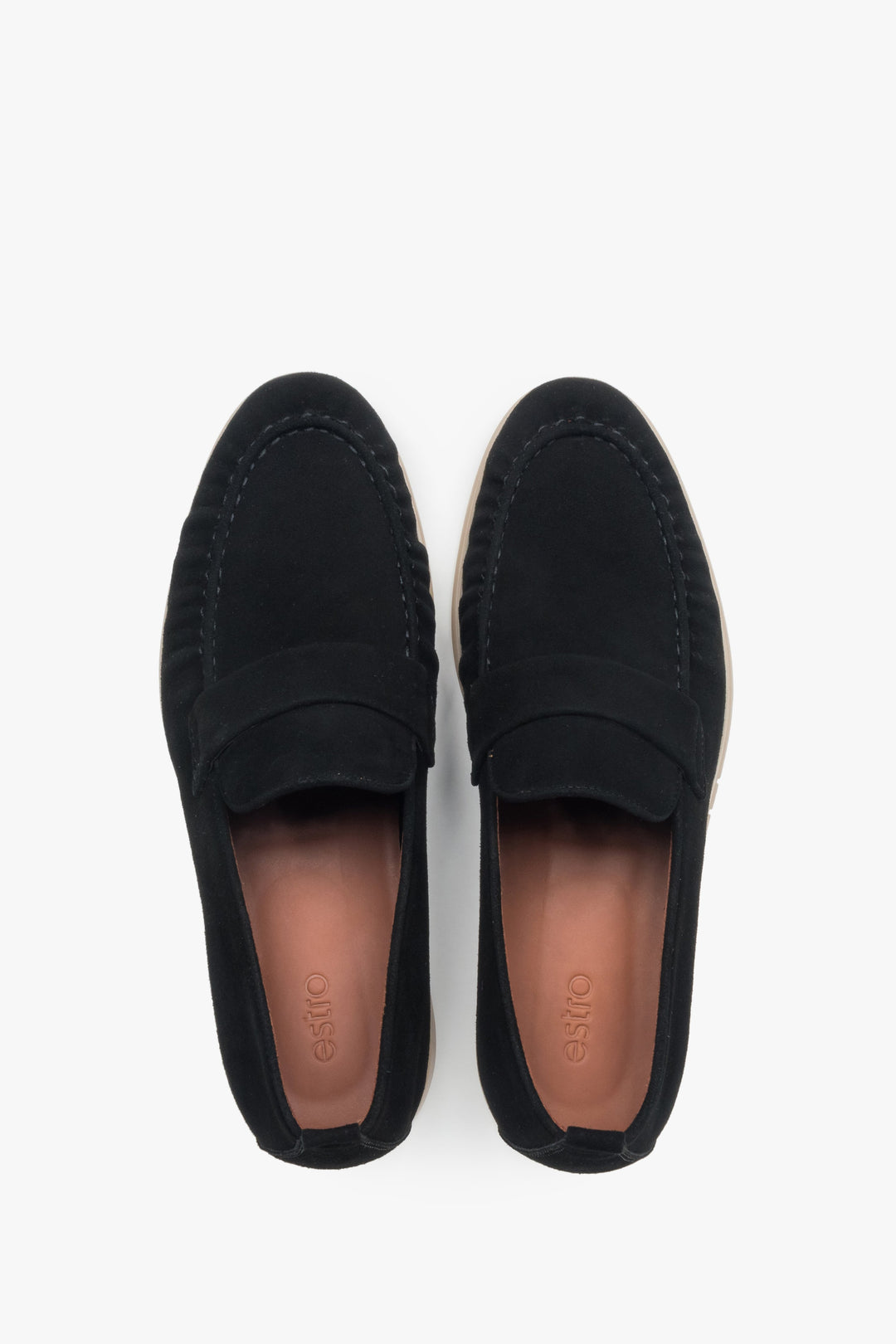 Loafersy męskie, klasyczne, czarne, z miękkiego weluru naturalnego, Estro.