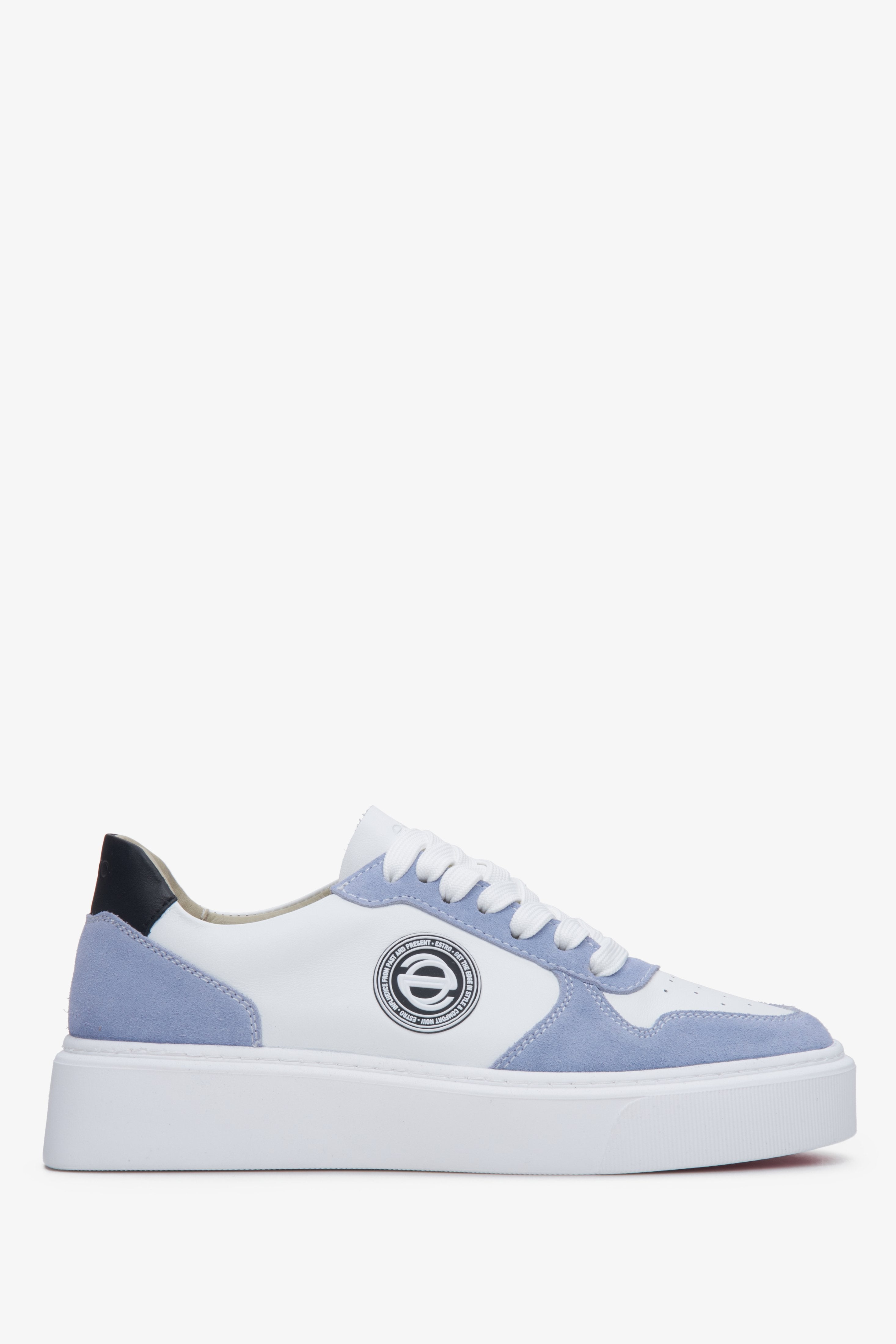 Niebiesko-białe sneakersy damskie ze skóry i weluru naturalnego Estro ER00113465
