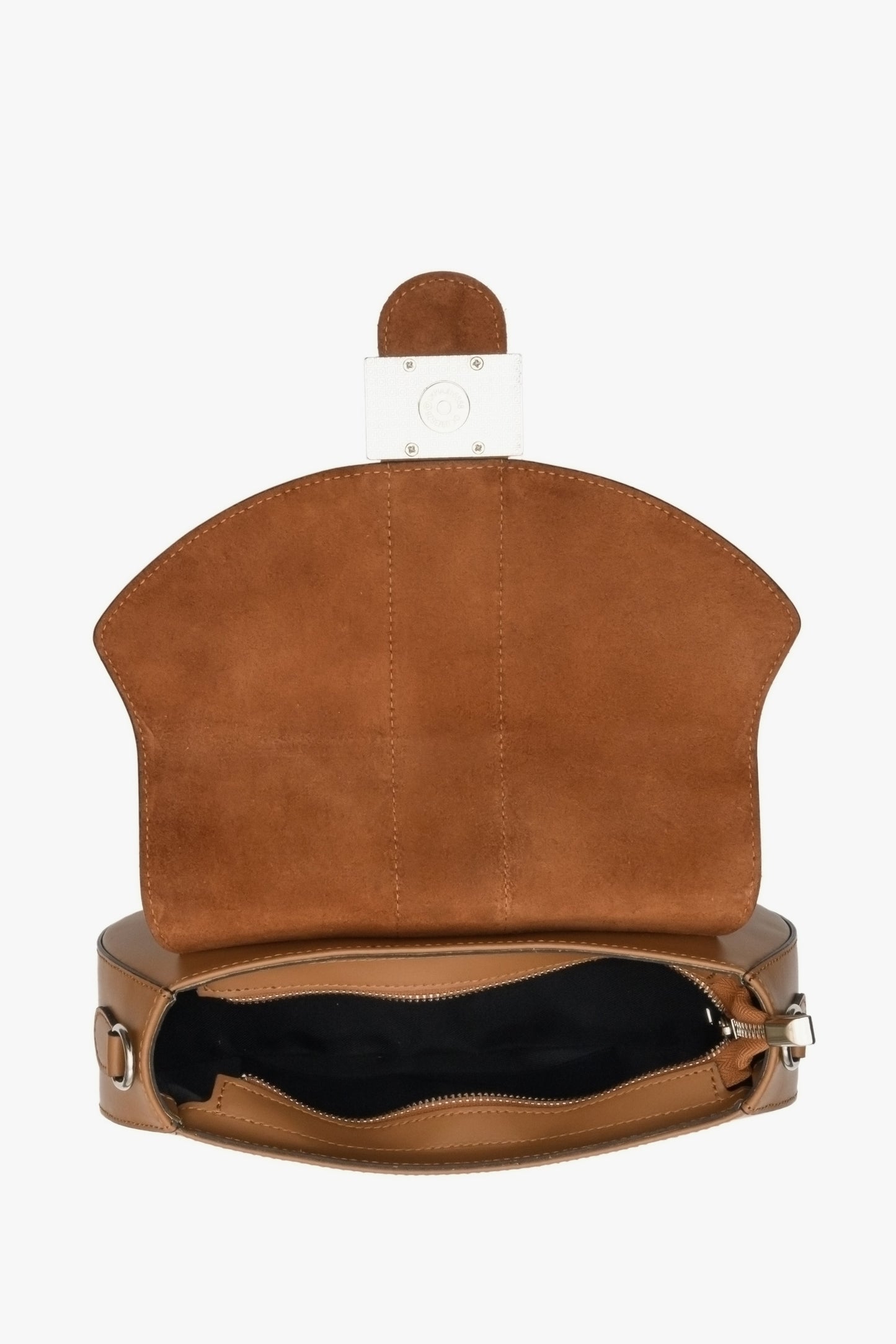 Damska torebka w kształcie podkowy w kolorze brązowym Estro - wnętrze modelu.