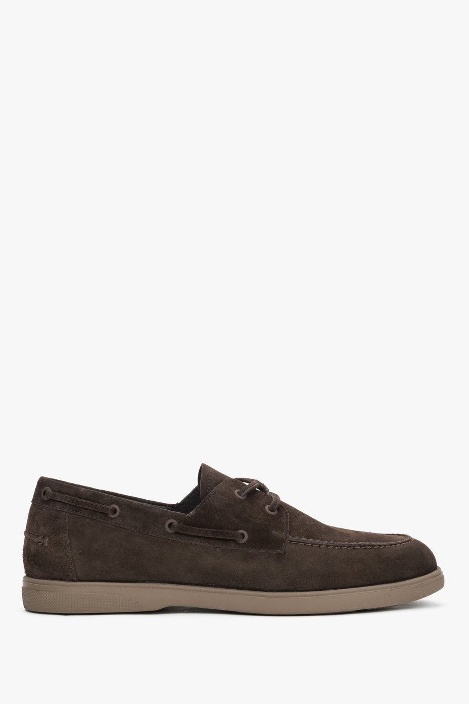 Ciemnobrązowe loafersy męskie w stylu żeglarskim z włoskiego weluru naturalnego Premium Estro ER00119619.