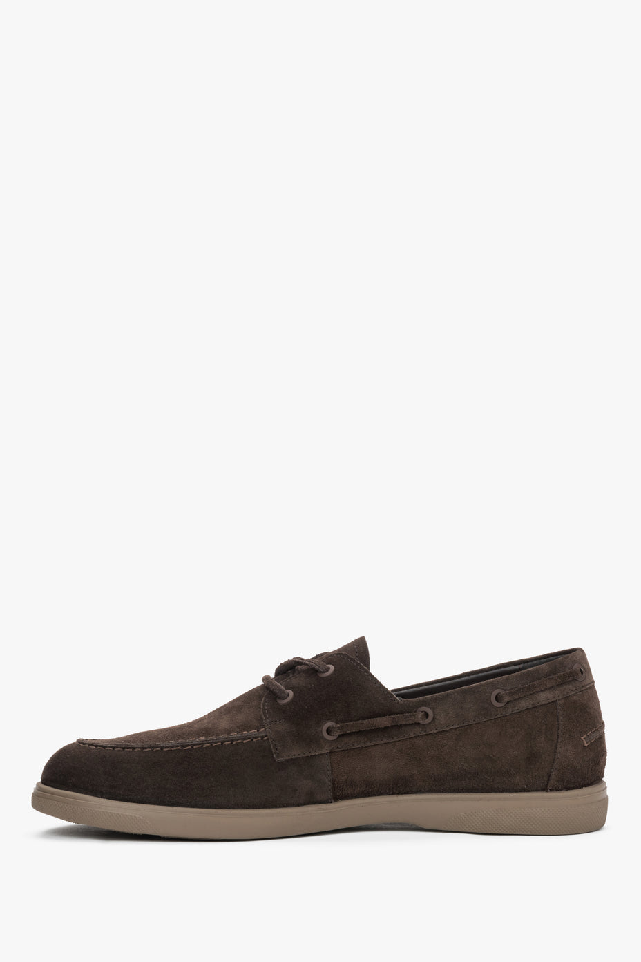 Loafersy męskie w stylu żeglarskim, ciemnobrązowe, z włoskiego weluru naturalnego Premium, Estro.