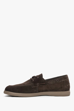 Loafersy męskie w stylu żeglarskim, ciemnobrązowe, z włoskiego weluru naturalnego Premium, Estro.