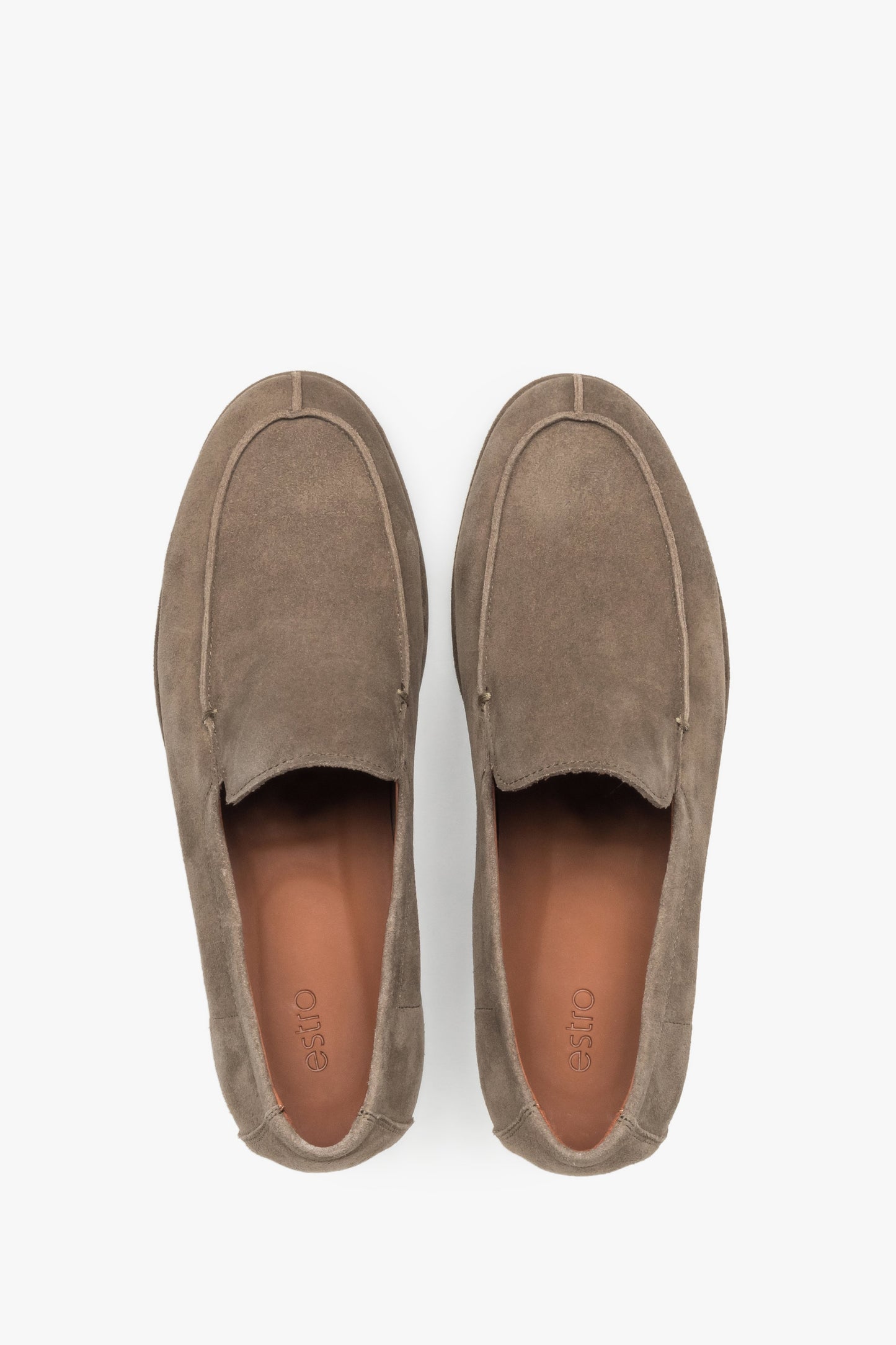 Loafersy męskie, khaki, z miękkiego weluru naturalnego, Estro.