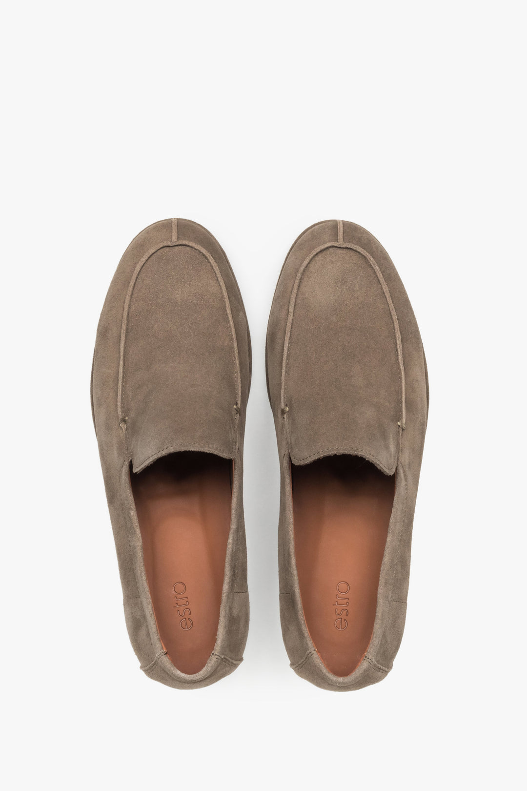 Loafersy męskie, khaki, z miękkiego weluru naturalnego, Estro.
