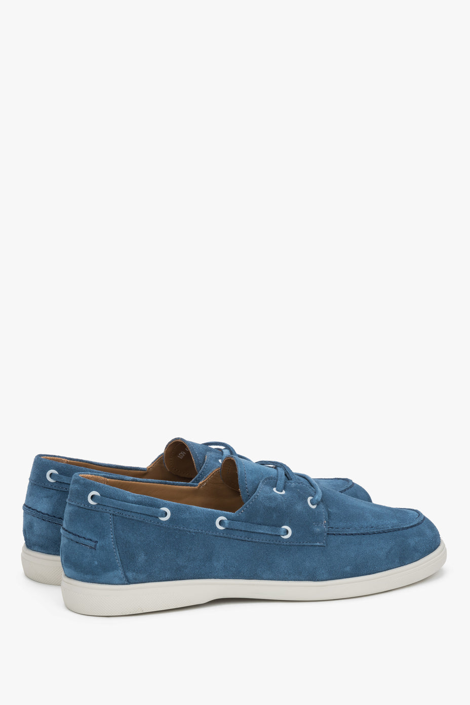 Z włoskiego weluru naturalnego Premium, niebieskie loafersy męskie w stylu żeglarskim Estro.