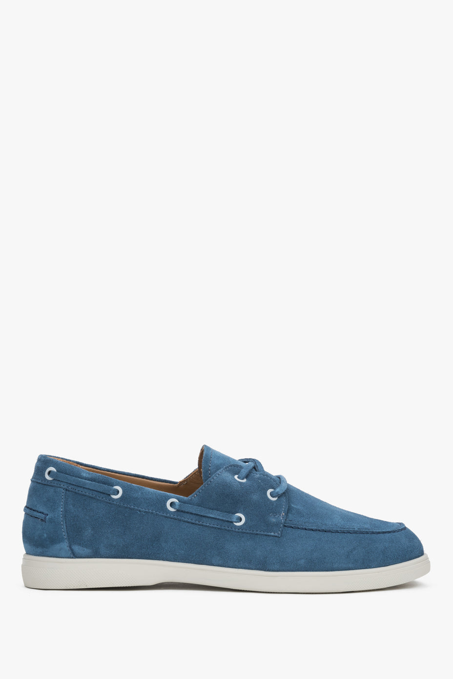 Niebieskie loafersy męskie w stylu żeglarskim z włoskiego weluru naturalnego Premium Estro ER00119620.